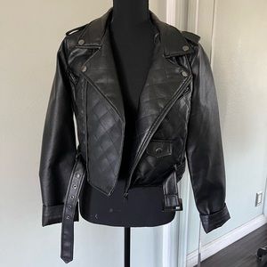 Fashion Nova Faux Moto Faux Black Leather Jacket Size Medium